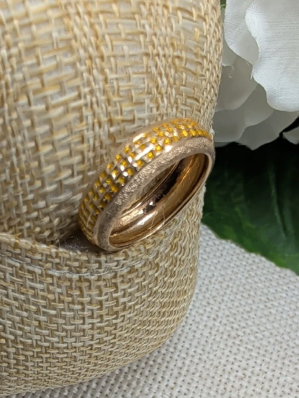 Vintage SLC Solid 14K Yellow Gold Pavé Eternity Band Sz 5.75